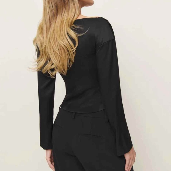 Reformation Irina Top Blouse - Black Satin Off Shoulder - Picture 2 of 8